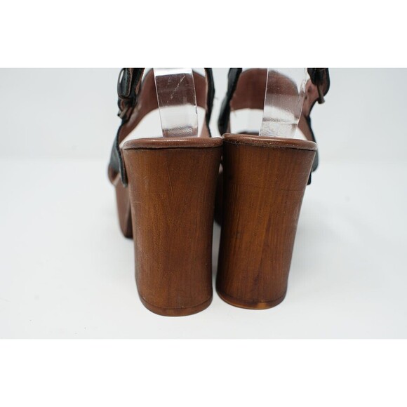 MUSSE & CLOUD 40 US9 Leiza Black Leather Sandals Wood Heel & Platform SPAIN - Picture 5 of 14